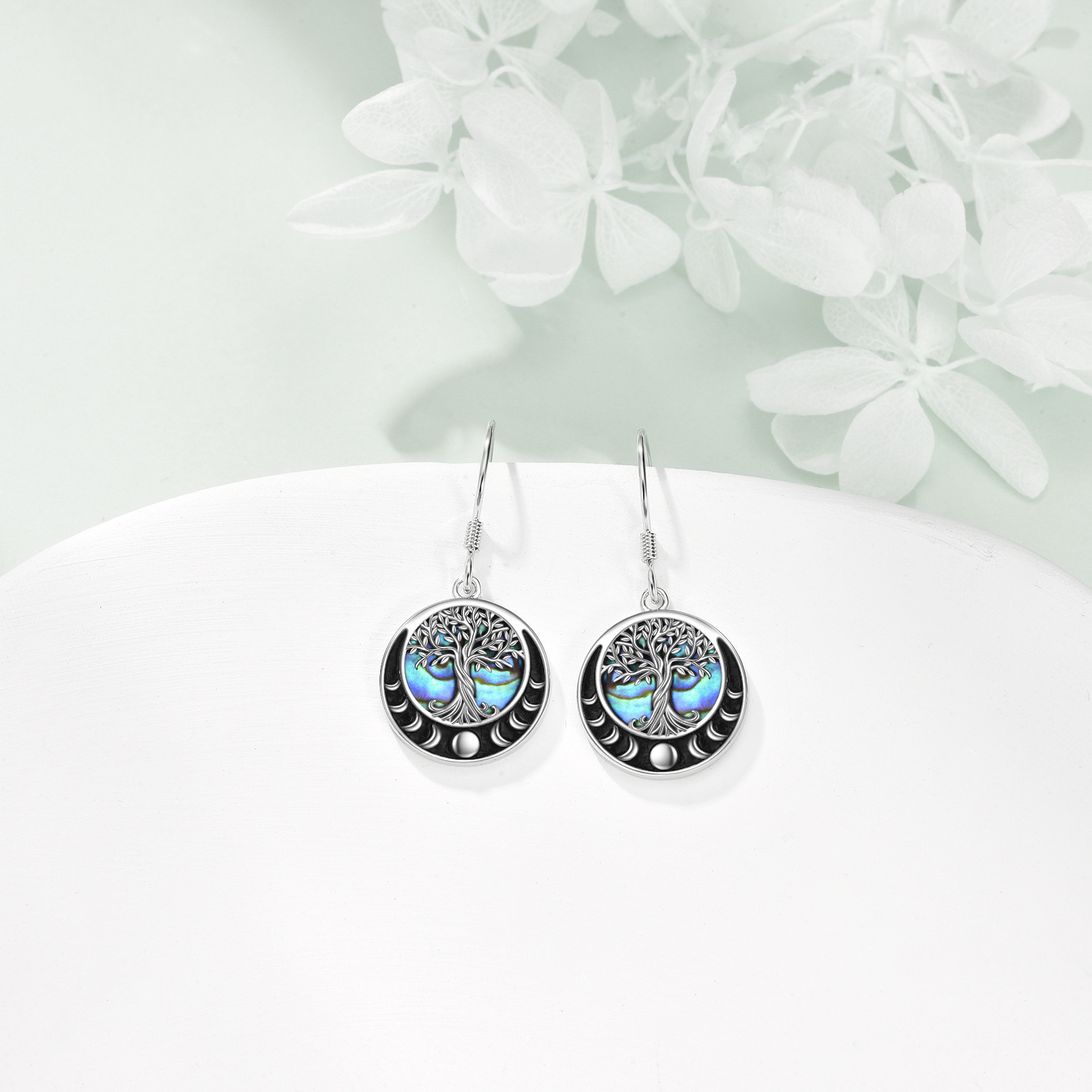 Women's Tree of Life Sterling Silver Moon Phase Dangle Earrings
